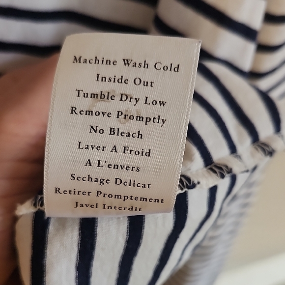 Frank & Eileen Classic Navy White VNeck Striped Long Sleeve Collar Shirt Oversiz - Picture 8 of 8